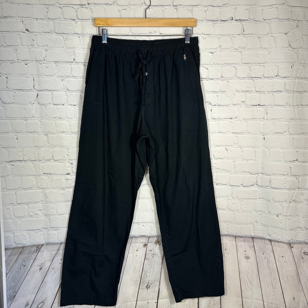 Polo Ralph Lauren Mens Pajama Pants Black Cotton Drawstring Lounge Sleepwear M